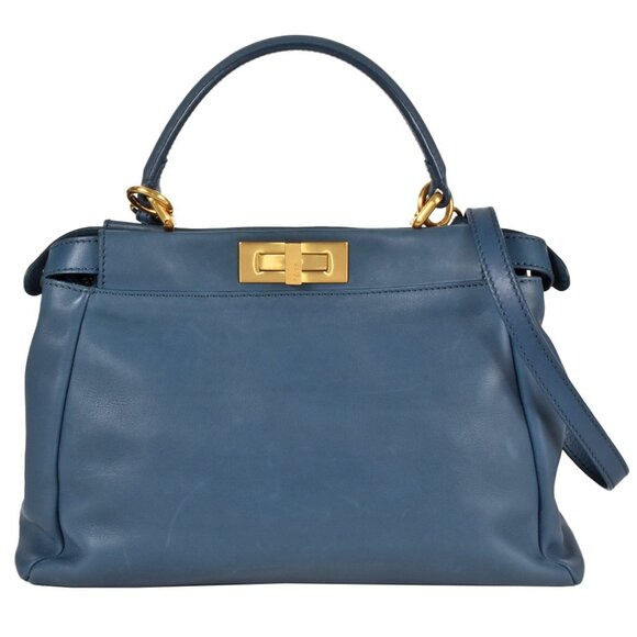 FENDI Blue Leather Peekaboo Bag - Picture 1 of 11